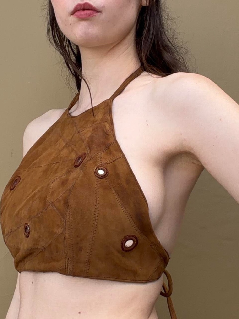 Brown Suede Halter Crop Top